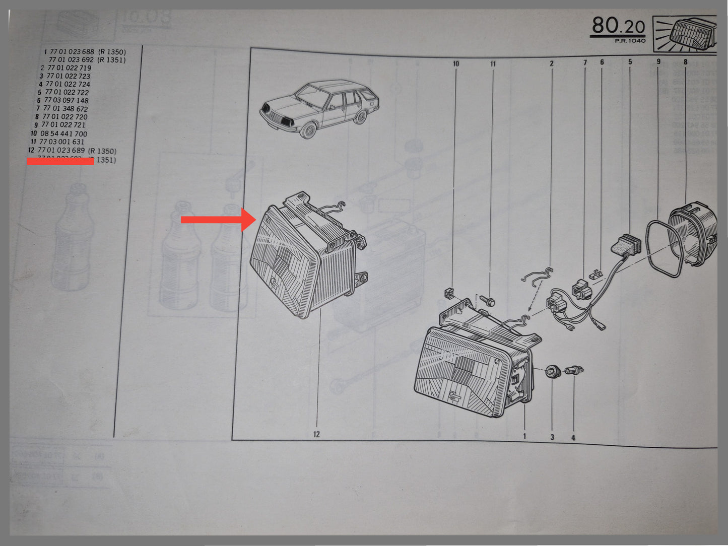 Koplamp Bilux rechts Renault 18 - OEM 7701023689