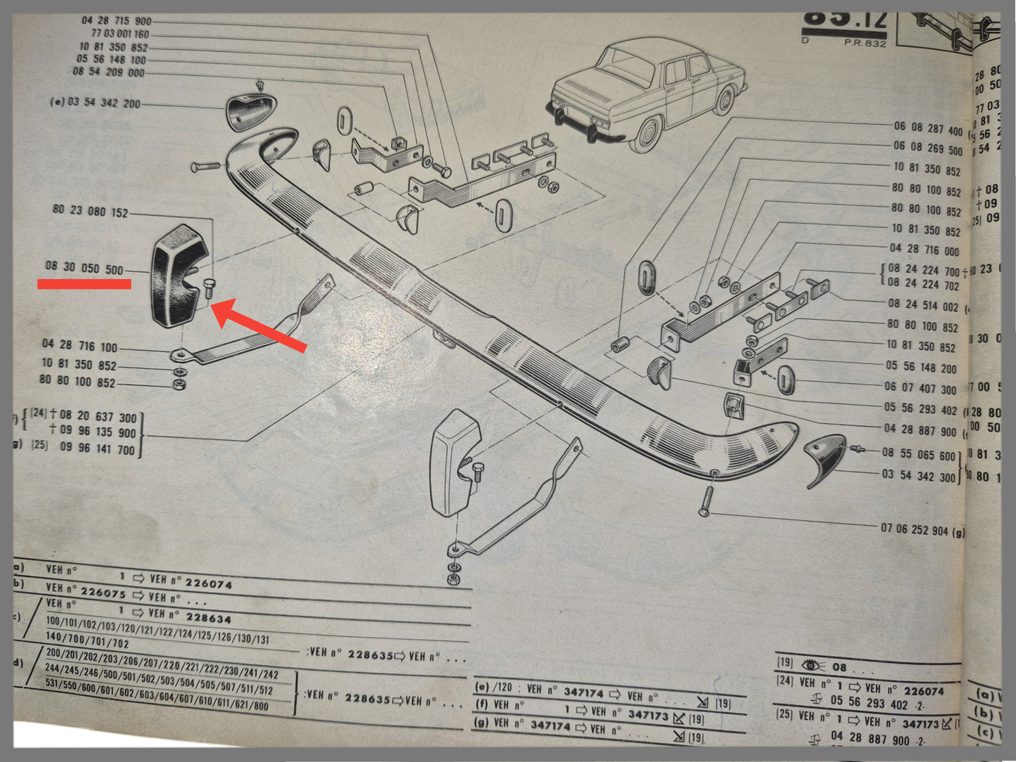 Tampon de pare-chocs gauche et droit - Renault 8 - Renault 10 - OEM 0830050500