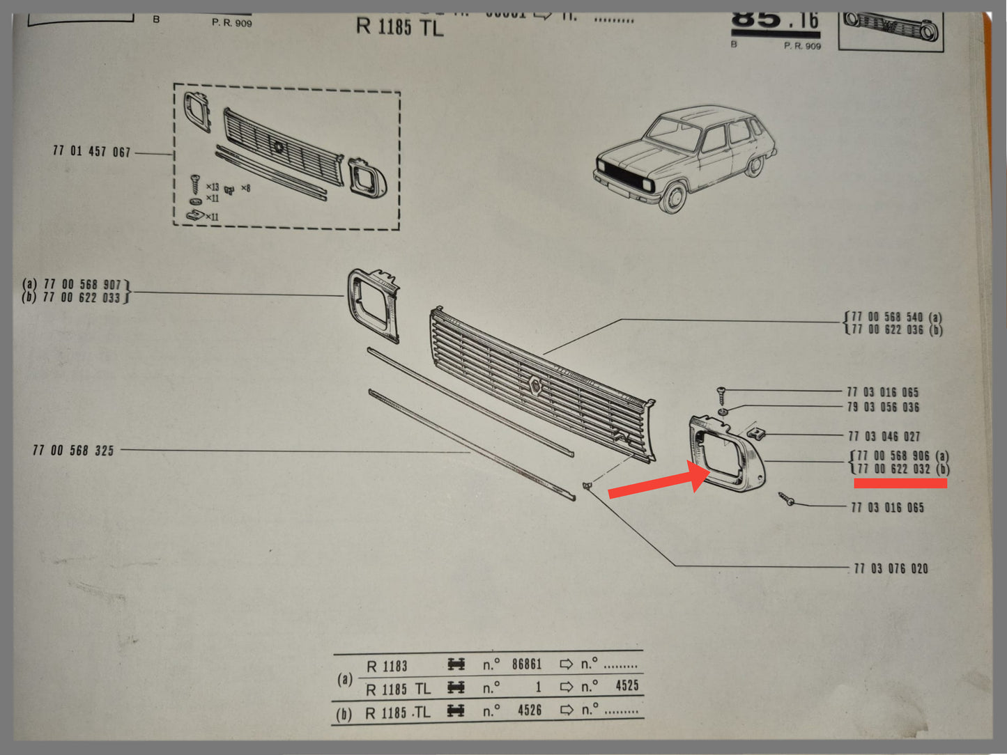 Cadre de phare gauche - Renault 6 - OEM 7700622032