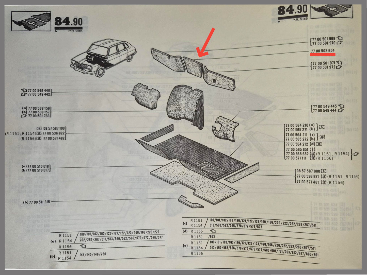 Isolatie motorruimte middenstuk - Renault 16 - OEM 7700502654 - Gebruikt