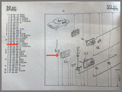 Lock control (inside) rear left - Renault 9 - OEM 7700706436