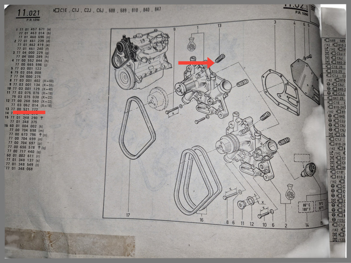 Pompe à eau - Renault 20 - Renault 30 - OEM 7701461006