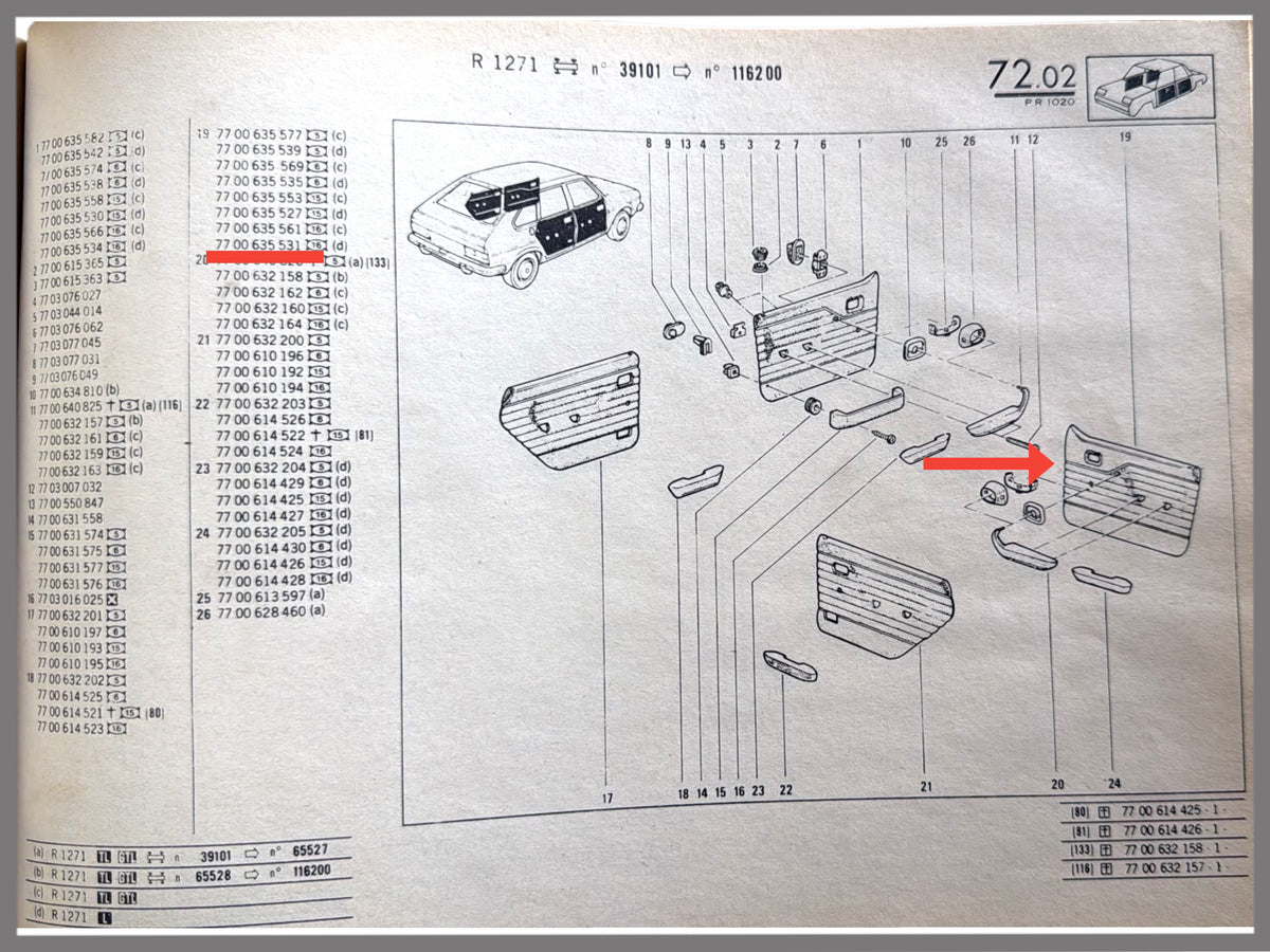 Garniture de porte avant droite - Renault 20 -OEM7700635531