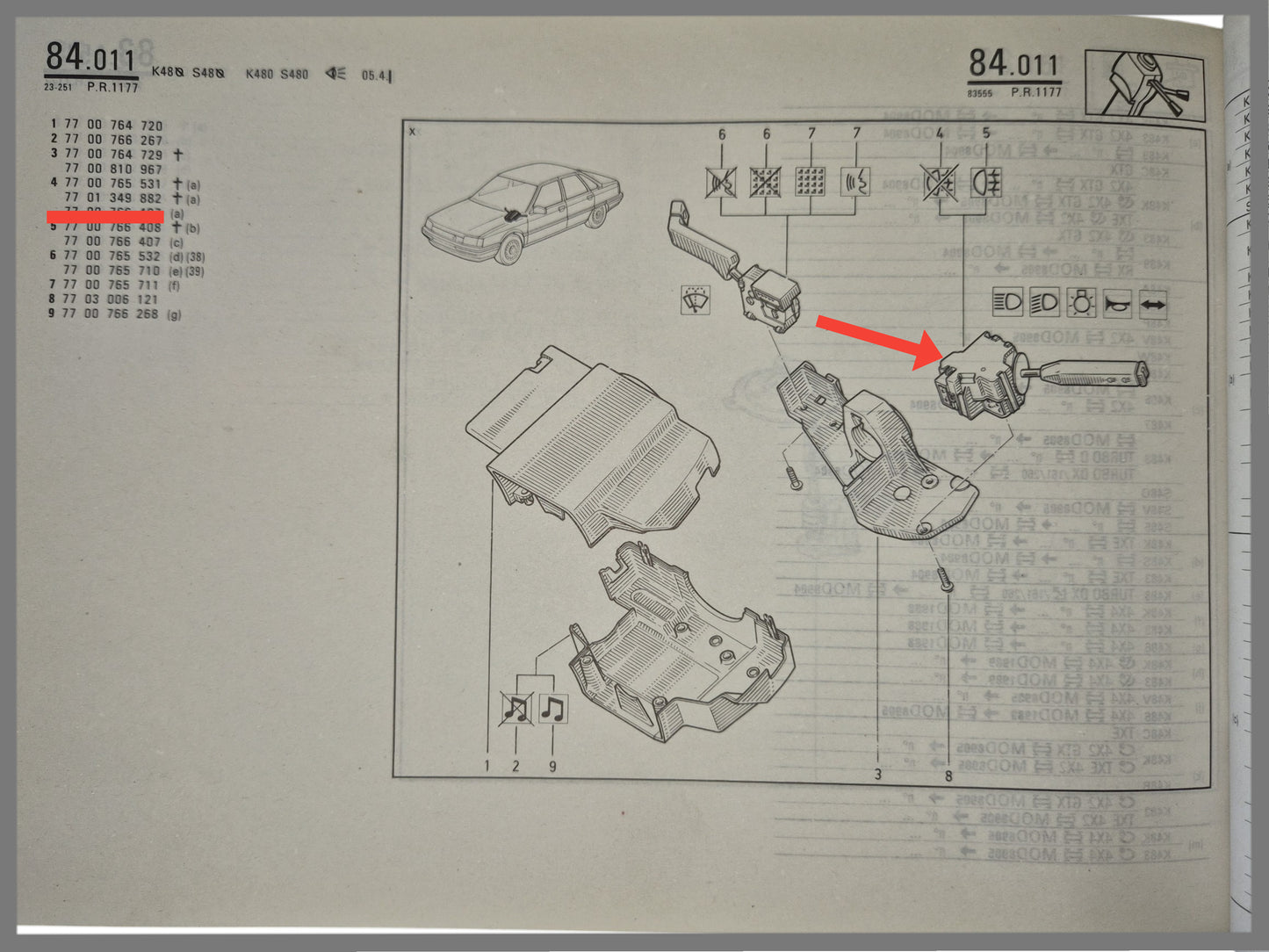 Licht-richtingaanwijzer schakelaar - Renault 21 - OEM 7700765531 - 7701349882