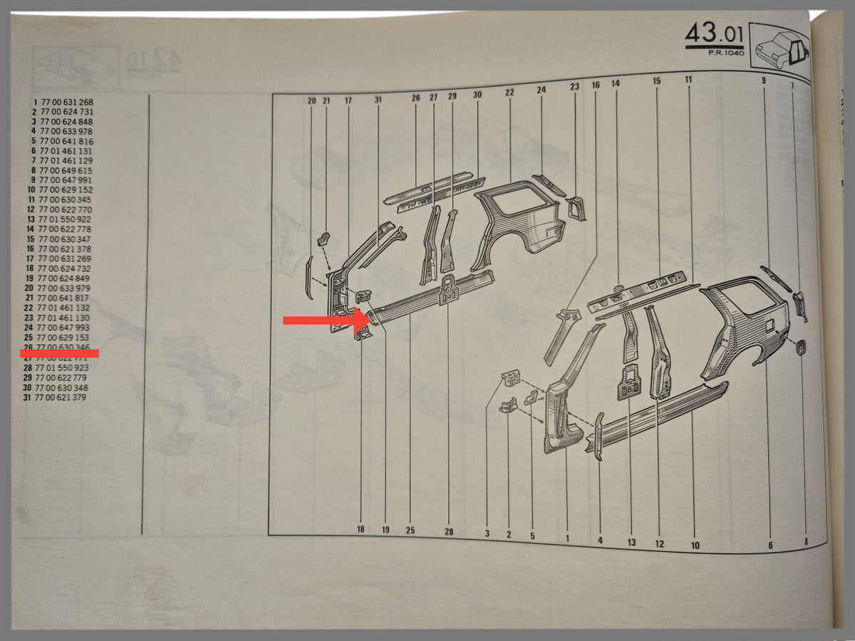 Box beam right - Renault 18 Break - OEM 7700629153