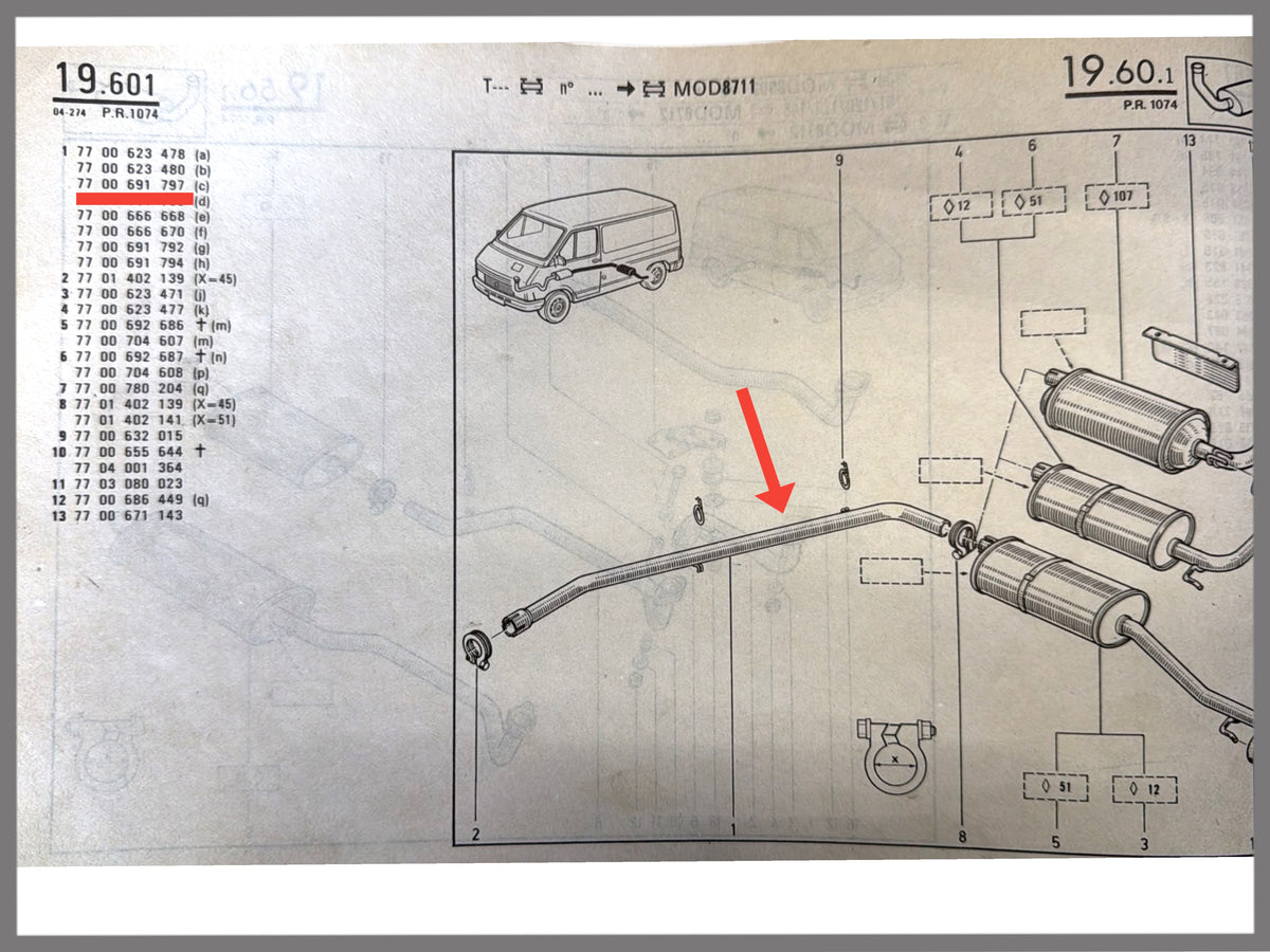 Auspuffrohr – Renault Trafic (T1-3, T3-3, T9-3) – OEM 7700691797