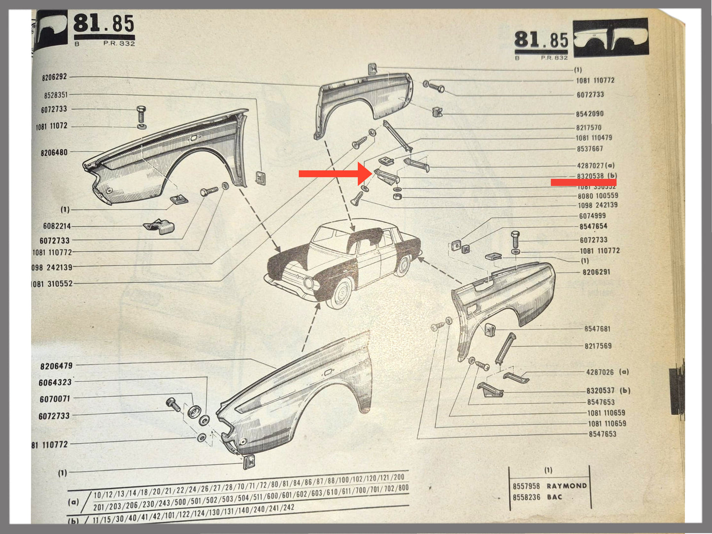 Rear right wing support – Renault 8 – Renault 10 - OEM 0832053800