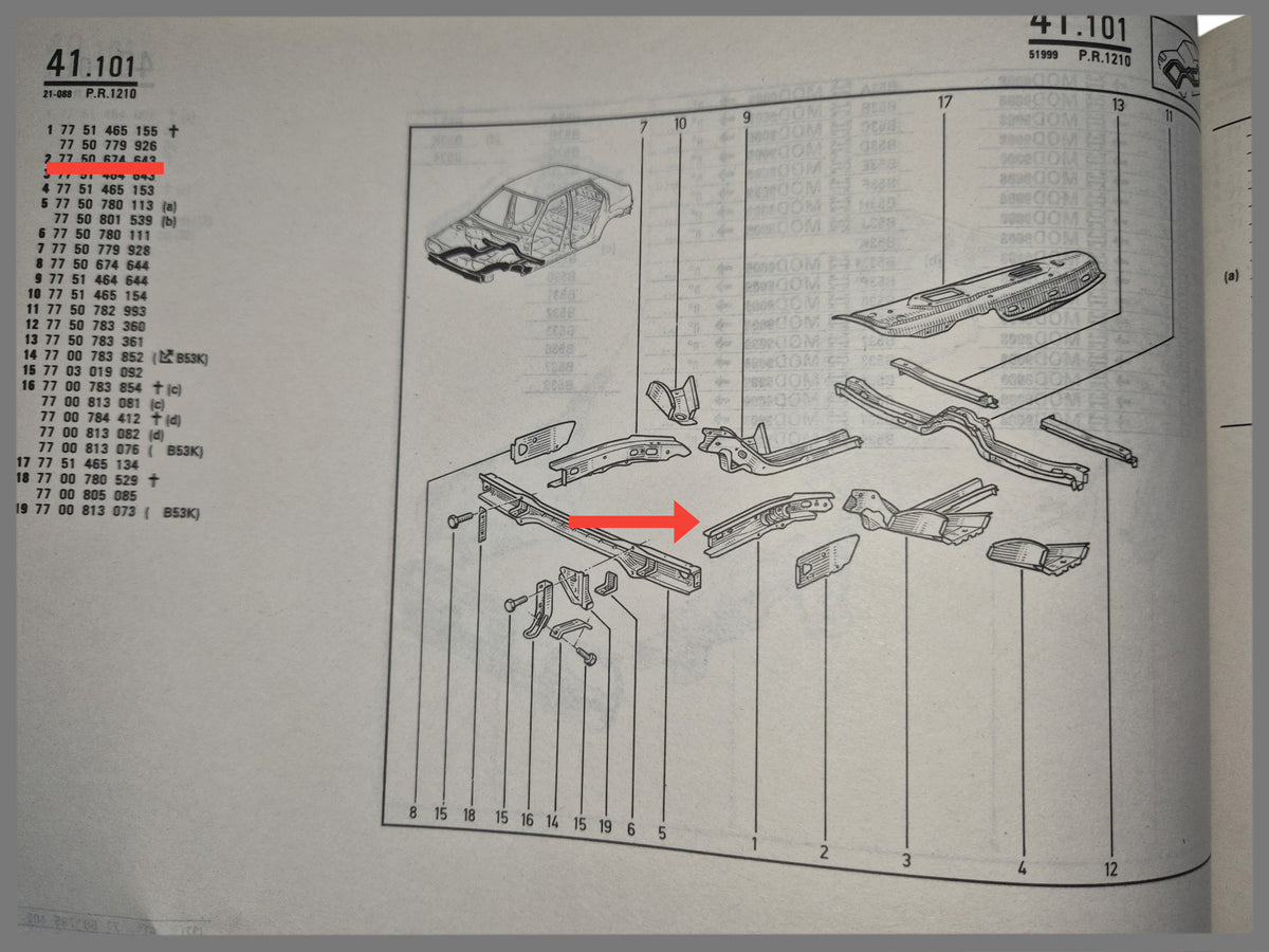 Balk voorzijde links - Renault 19 - OEM 7750779926 en 7700829276