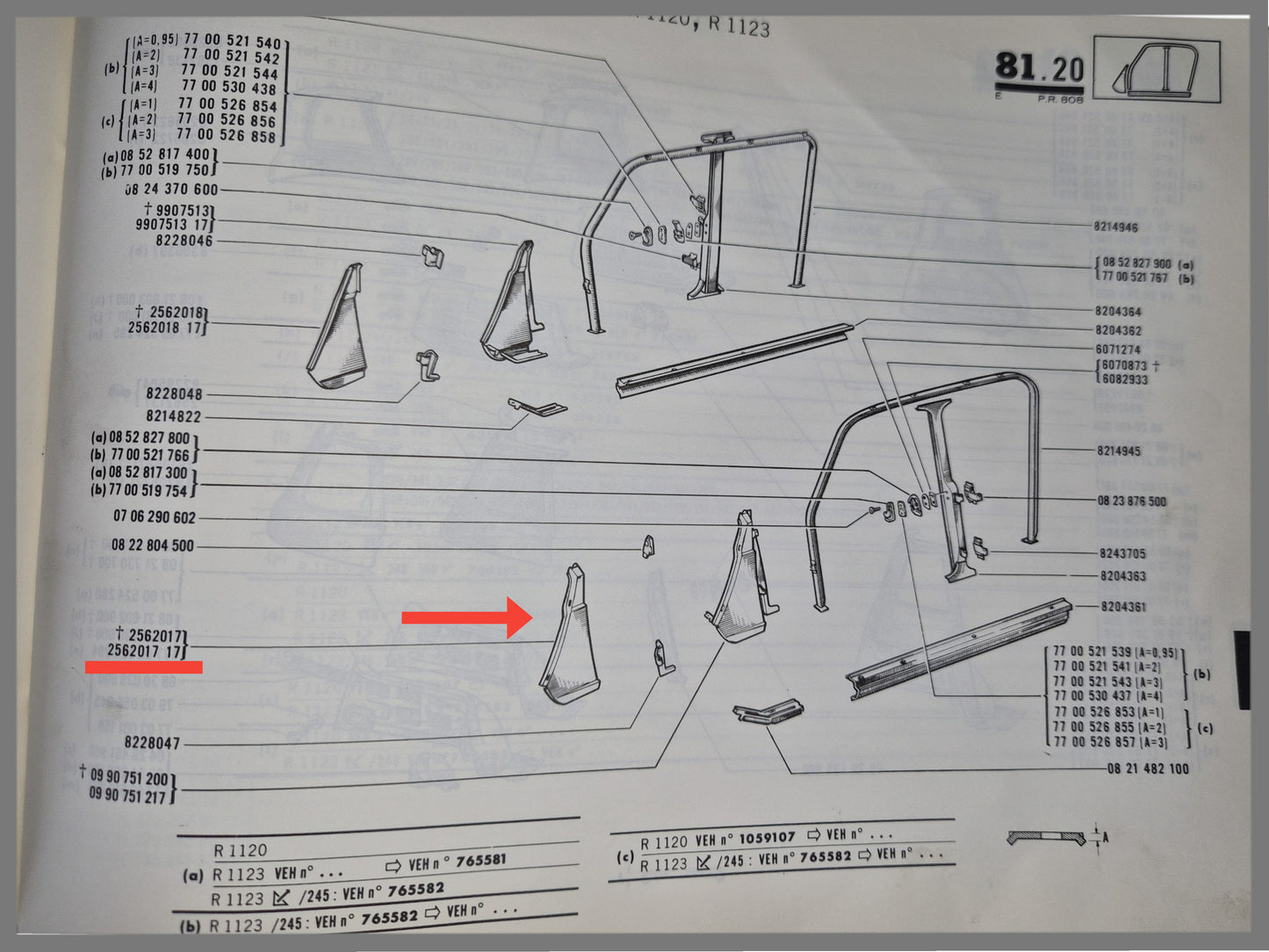 Tussenplaat zijwand voorzijde rechts- Renault 4 - OEM 0256201700.