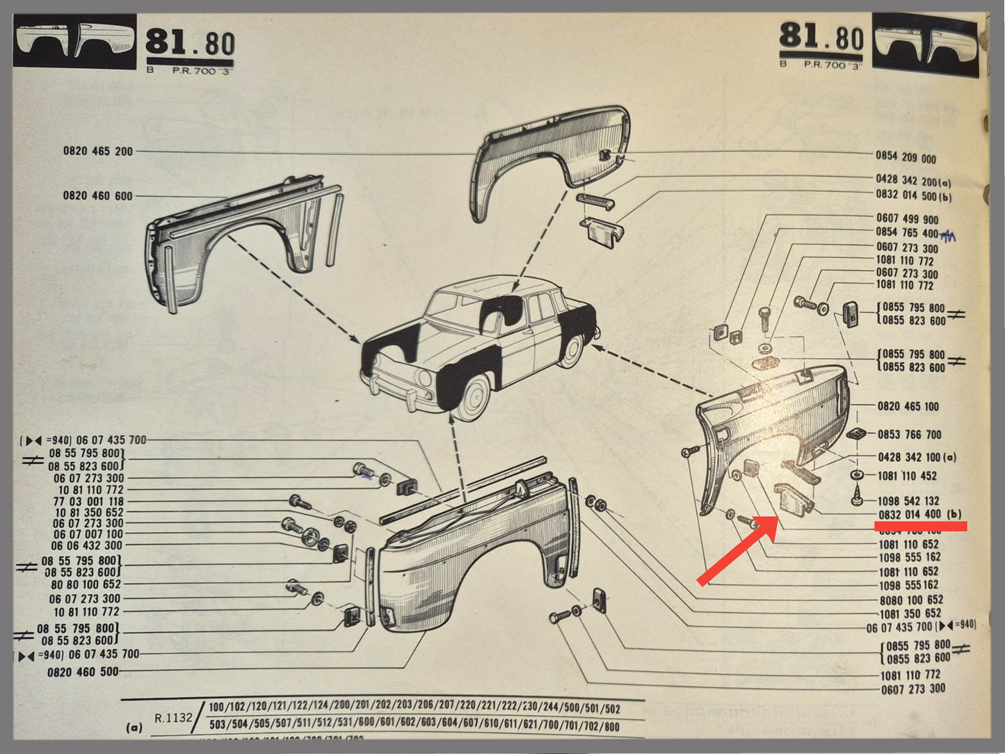 Support d'aile arrière gauche – Renault 8 – OEM 0832014400