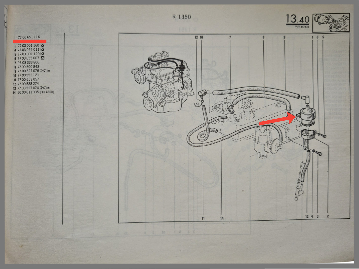 Oil separator/ crankcase ventilation - Renault 18 - Renault Fuego - Renault 20 - OEM 7700651116