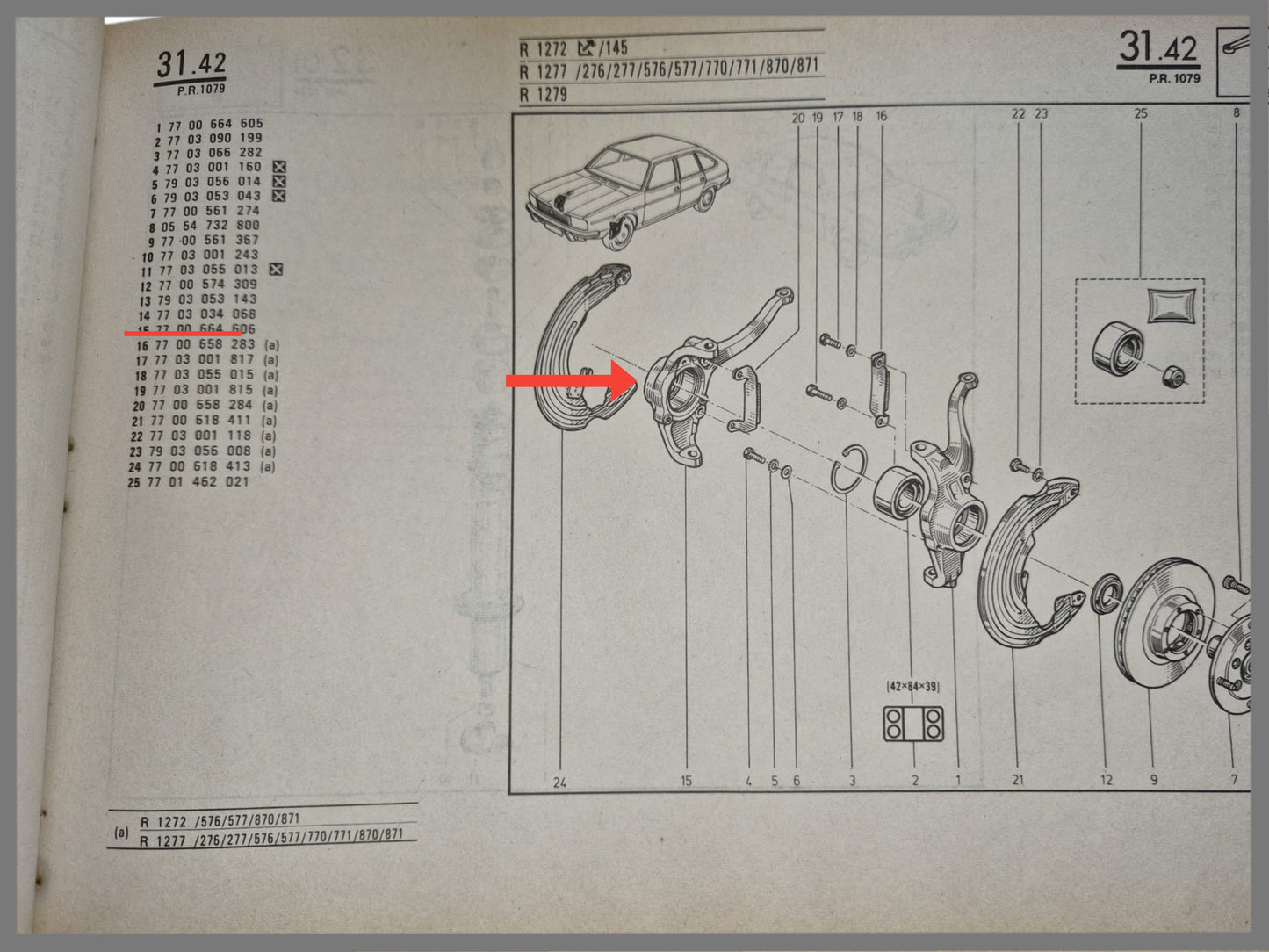 Fusée droite - Renault 20 - Renault 30 - OEM 7700664606