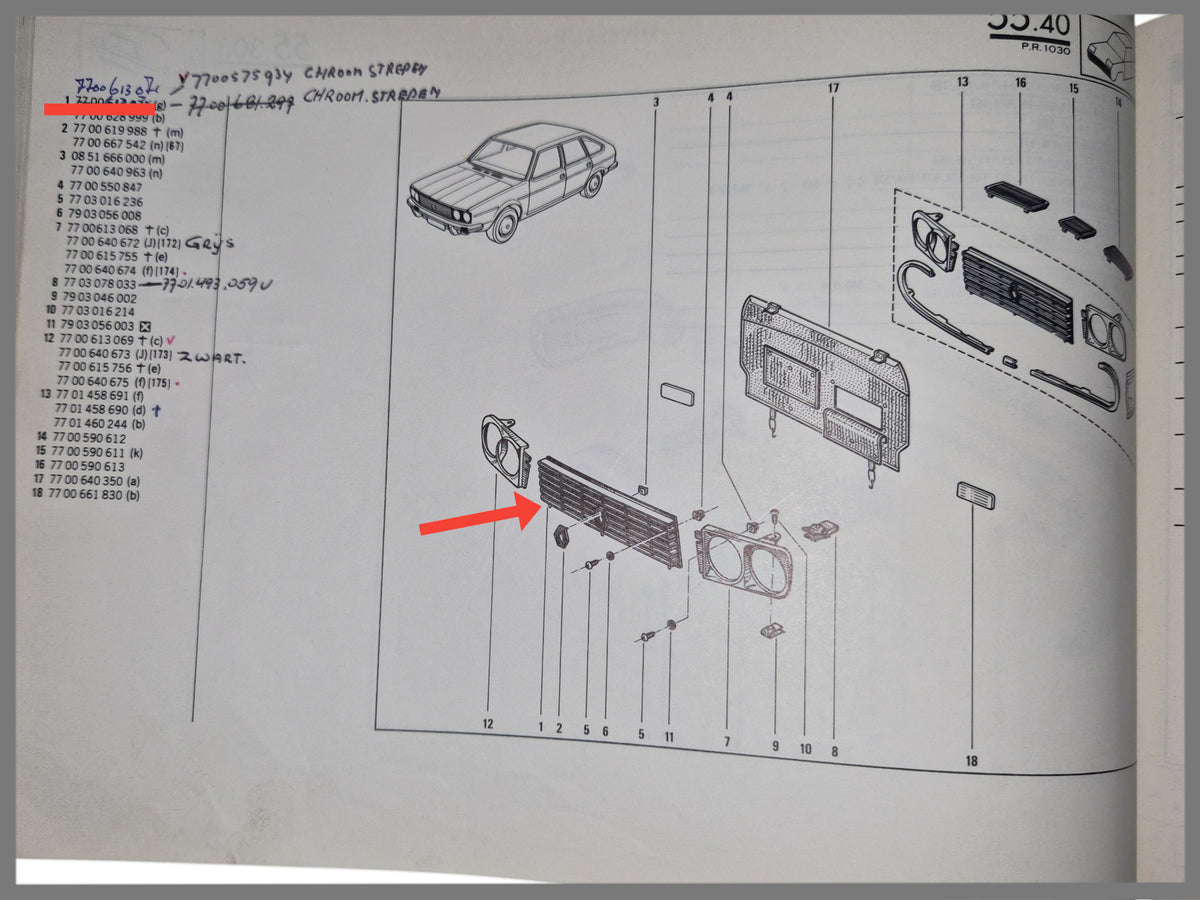 Calandre Renault 30 - OEM 7700613071