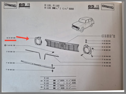 Koplamp omlijsting links - Renault 6 - OEM 0354334000