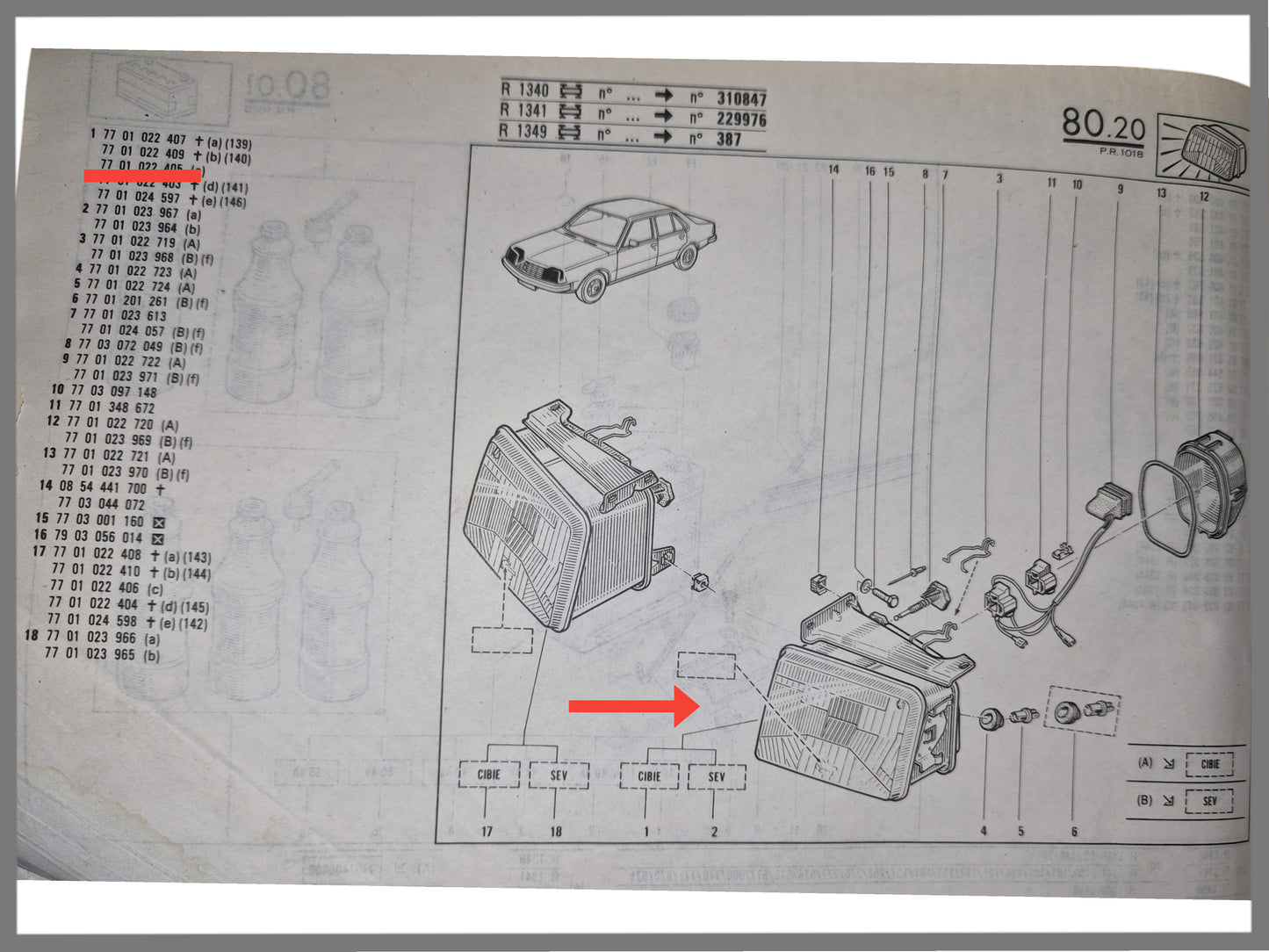 Koplamp H4 links - Renault 18 - OEM 7701022409