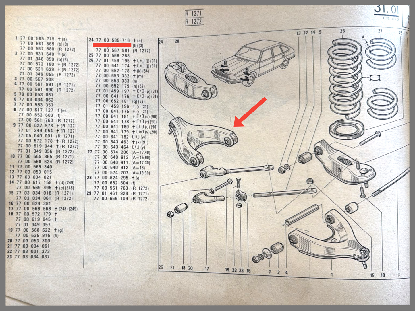 Onderste draagarm rechts met fusee kogel - Renault 20 - OEM 7700585716