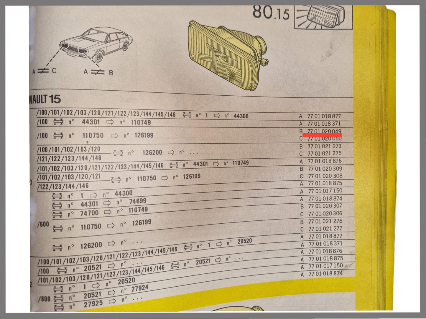 Headlight Bilux Kangeroo (yellow) left – Renault 15 – OEM 7701020049