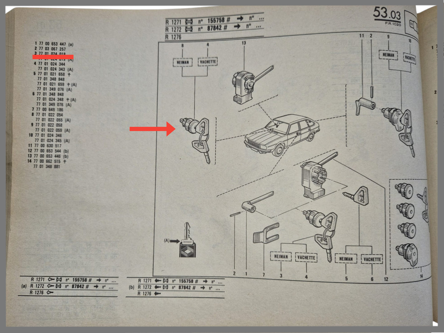 Sleutel voordeur -  Renault 20 - Renault 30 - OEM 7701348881